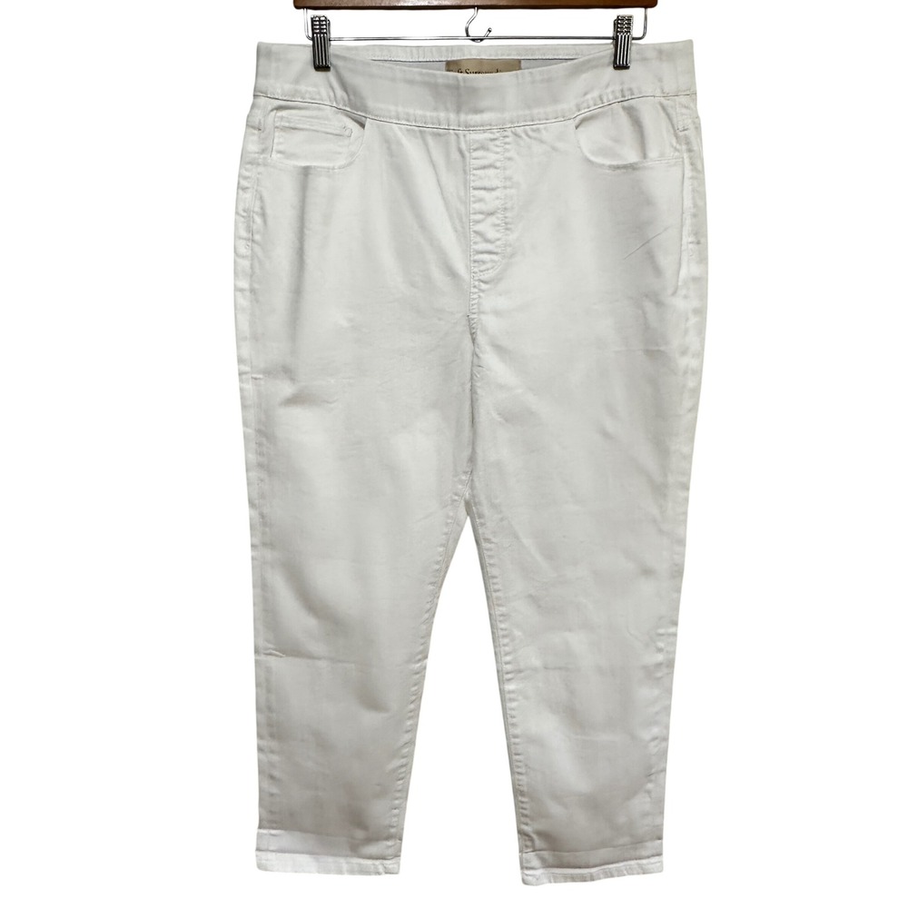 Soft Surroundings White Pull On Cropped Denim Jeans Womens L Casual Vacation NEW